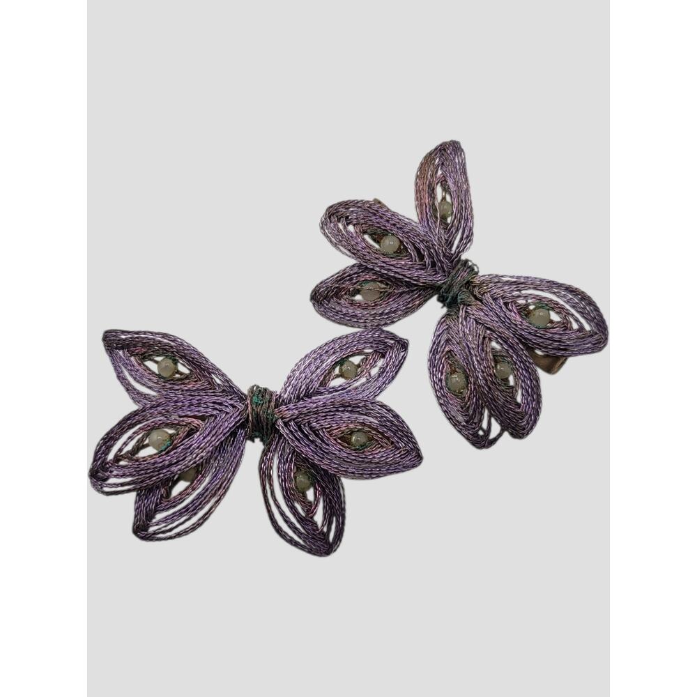 Antique Purple Wire Flower Scatter Brooch Pair C Clasp